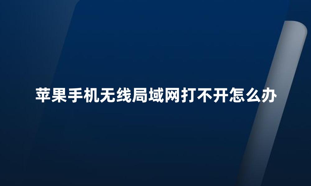 苹果手机无线局域网打不开怎么办